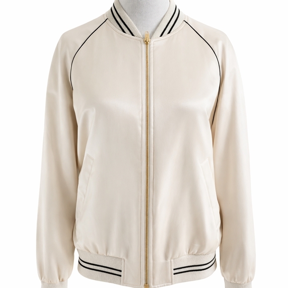 Celine Cream Bomber Jacket with Black Trim